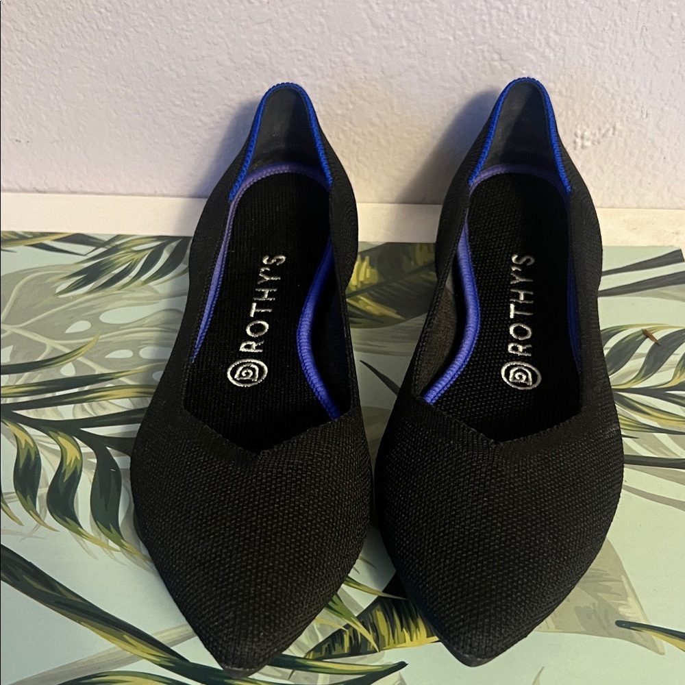 Rothy's Black Flats with Blue Accents